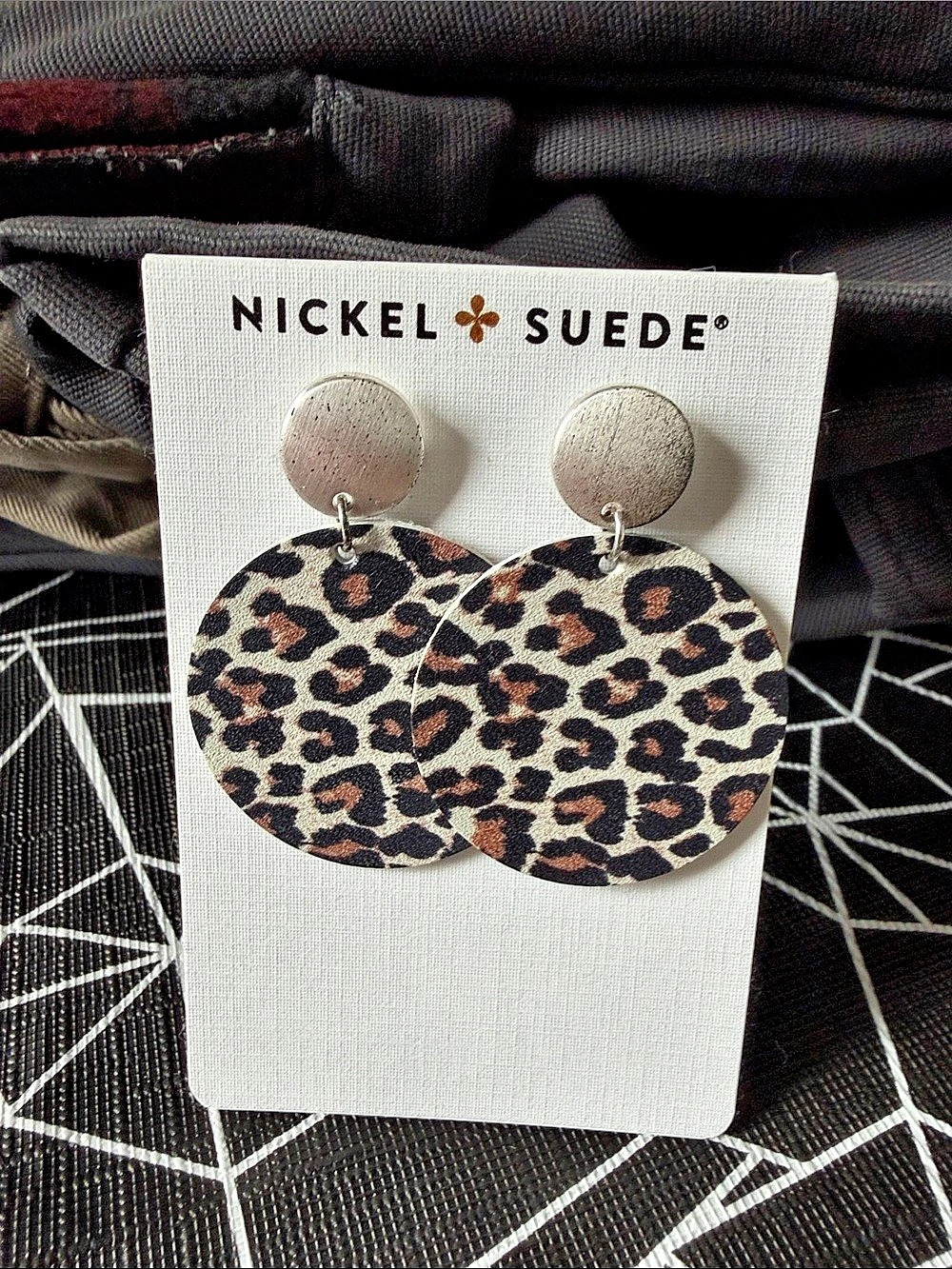 Nickel & Suede Leopard Print Leather Drop Earrings NWT